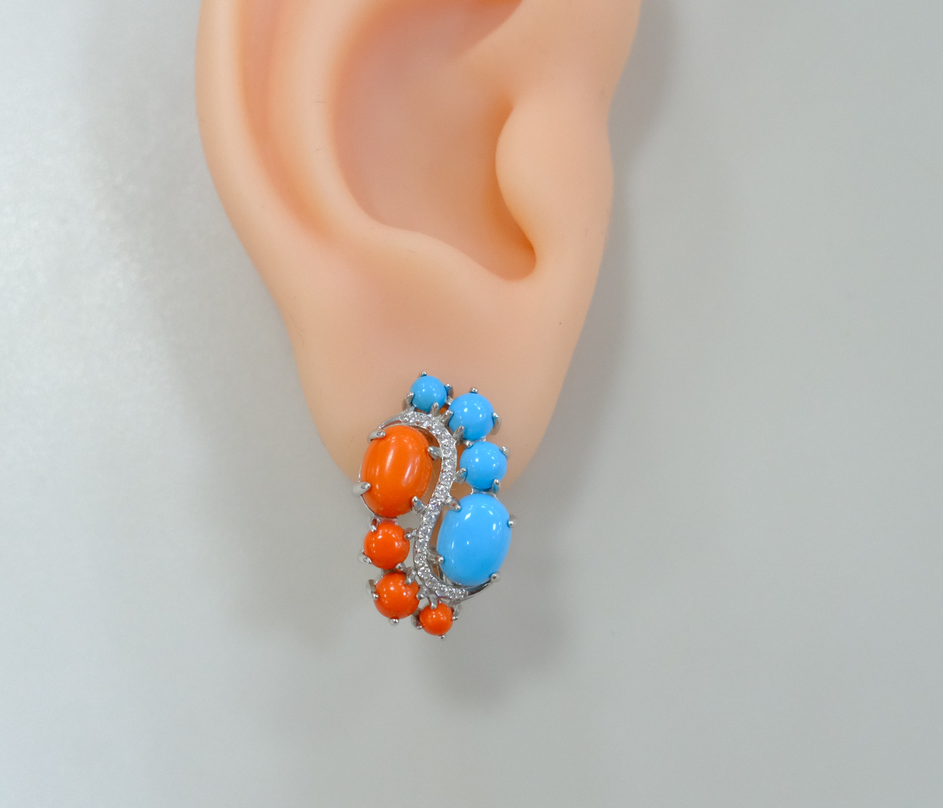 Серебряные серьги с кораллами и бирюзой